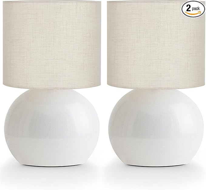 Small Table Lamp for Bedroom,Bedside Nightstand Lamp for Living Room,Minimalist Bedside Light lamp Set of 2, 10.4 Inch Desk Light for Bedroom, Living Room,Including Light Bulb（White）
