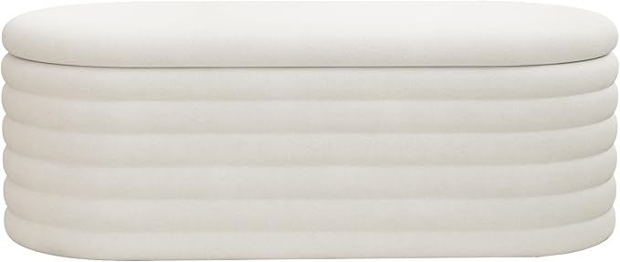 Storage Ottoman Bench 40 inch Upholstered Chenille Fabric Storage Bench for Bedroom End of Bed Stool Aesthetic Large Storag Ottoman for Living Room Entryway,White