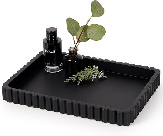 Concrete Decorative Tray for Coffee Table Decor, 14" Coffee Table Tray Ottoman Tray Table Centerpieces, Rectangular Modern Decorative Trays for Home Decor, Living Room, Entry, Black