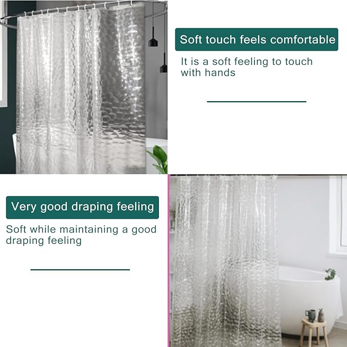 Shower Curtain Liner, 100% Waterproof EVA Shower Curtains with 3 Duty Heavy Bottom Magnets and 12 Rust Proof Grommets, 72x72 Weighted Shower Liner for Shower Stall, Bathtubs