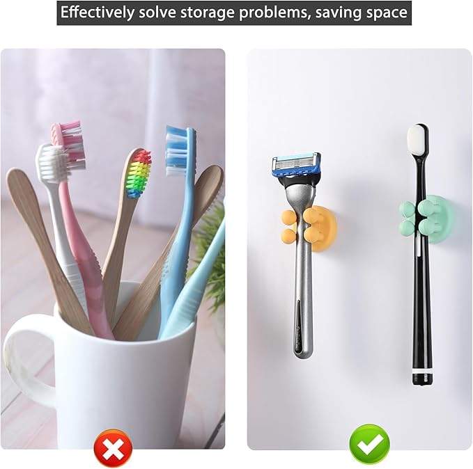 iBetterLife Self-Adhesive Bathroom Toothbrush Holder - 4Pcs Silicone Utility Storage Shower Hook for Razor Towel Tooth Brush, Wall Mounted Home Kitchen Hanging Organizer Dorm Room Essentials for Girls