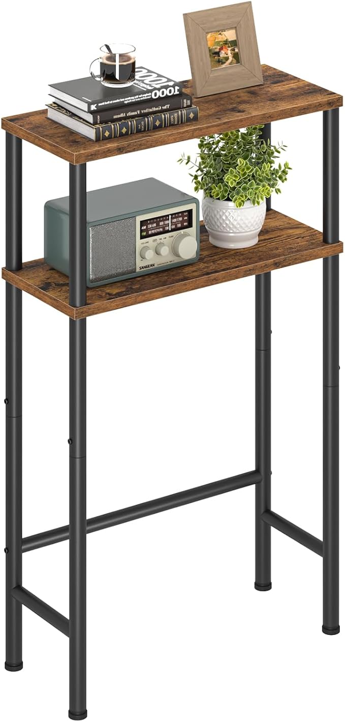 Asgolion Narrow Console Table, 15.7" Small Entryway Table, 2-Tier Sofa Table with Storage, Skinny Console Tables for Entryway, Hallway, Bedroom, Living Room, Foyer, Rustic Brown