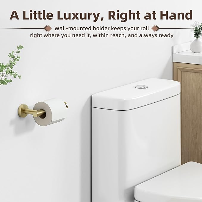 APLusee Toilet Paper Holder Brushed Gold, 304 Stainless Steel Heavy-Duty Tissue Holder for Bathroom Powder Room, Wall Mounted
