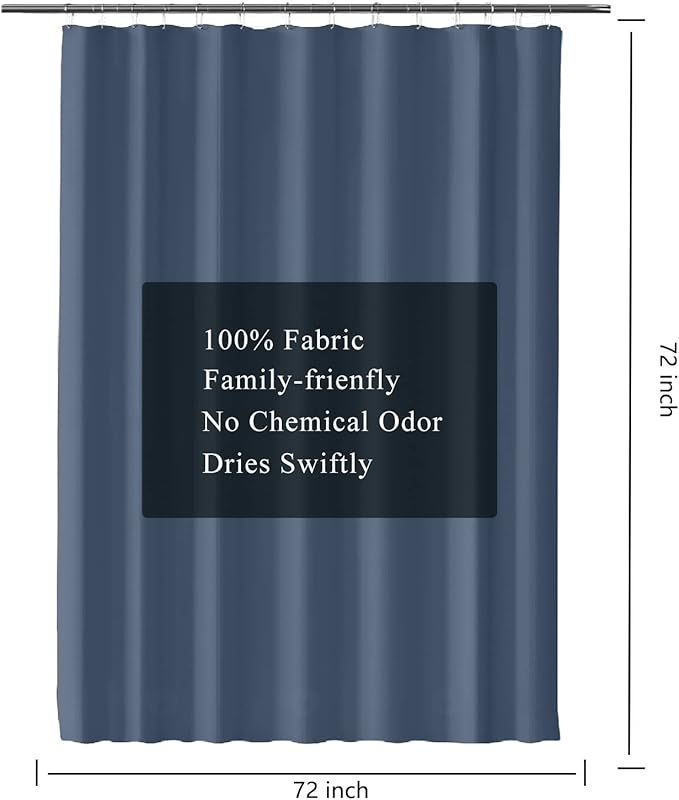 LLSCL Blue Fabric Shower Curtain Liner with Bottom Counterweight, Waterproof Hotel Quality, 72 x 72 Machine Washable