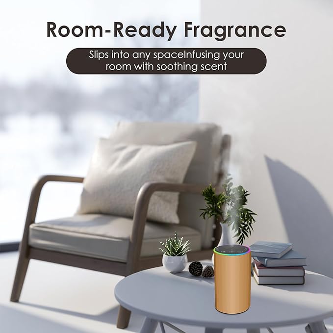 Waterless Essential Oil Diffuser, 7 Colors LED Light, Battery Powered Mini Scent Air Machine, Aromatherapy Mist Diffuser for Home Room Car Office，Black Aluminum Alloy (Black) (Gold)