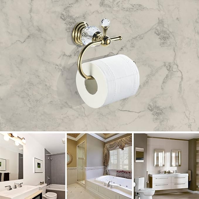 WOLIBEER Polished Gold Toilet Paper Holder, Brass Crystal Tissue Holder Bathroom Accessories Wall Mounted