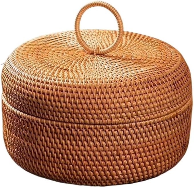 Fengyan Storage Japanese Autumn Rattan Storage Basket, Dining Coffee Table Plate, Braided Round Ornaments(Large)