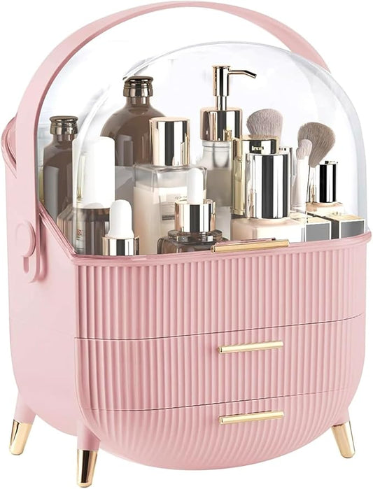 Makeup Organizer for Vanity, Large Capacity Skincare Cosmetic Organizer Countertop with 2 Drawers, Cosmetic Display Cases Makeup Storage Box for Bedroom, Bathroom, Ideal Gifts for Women(Pink)