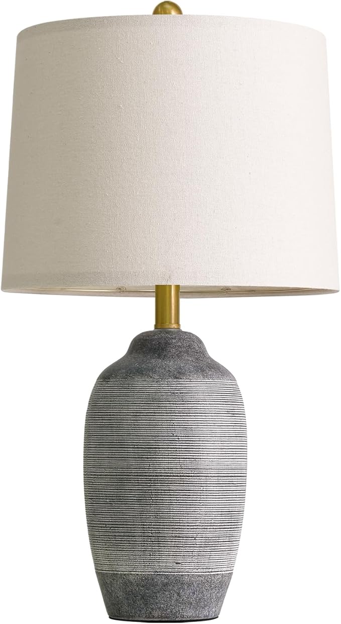 USumkky 24.5" Vintage Ceramic Table Lamp with 5FT Cord,Single Farmhouse Rustic Bedside Lamp with Natural Textured Finish, Nightstand Lamps for Living Room, Bedroom End Table Office Rustic Black & Gray