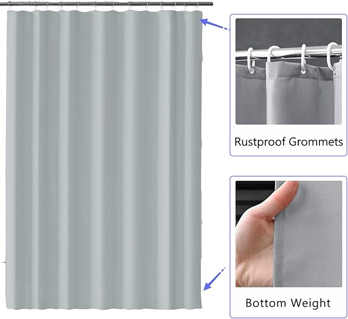 LLSCL Grey Fabric Shower Curtain Liner with Bottom Counterweight, Waterproof Hotel Quality, 72 x 72 Machine Washable