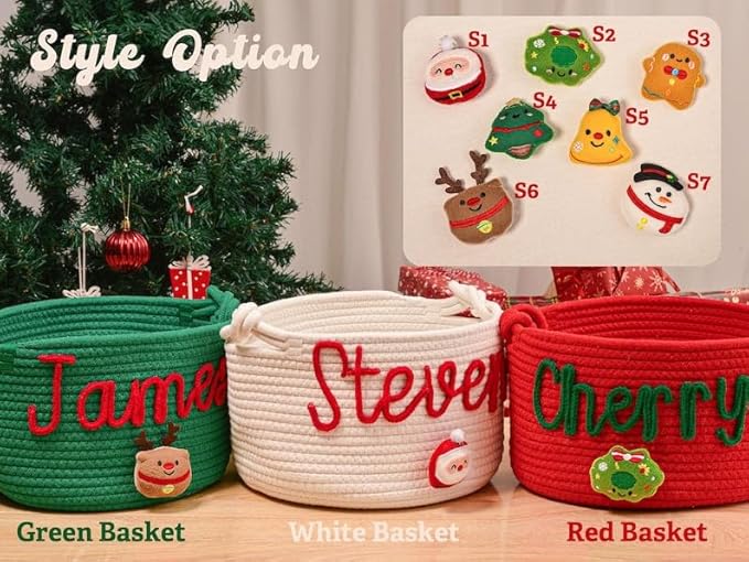 Personalized Handmade Kids Christmas Eve Gift Basket Cotton Rope Storage Basket with Name Large Capacity