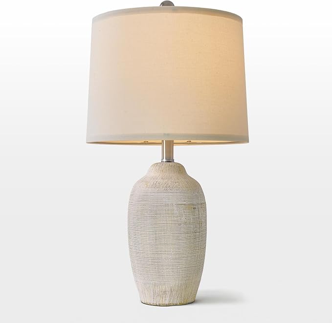 USumkky 24 inch Vintage Ceramic Table Lamp with 5FT Cord - Single Farmhouse Rustic Bedside Lamp with Natural Textured Finish, Nightstand Lamps for Living Room, Bedroom, End Table Beige