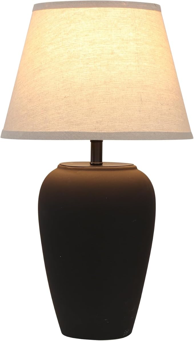 YEPDIN Ceramic Pot Table Lamp 21.25 inch Compact Frosted Nightstand Lamp, Tapered Fabric Shade Bedside, Ceramic Decorative for Living Room Bedroom House Office Entryway, TL3