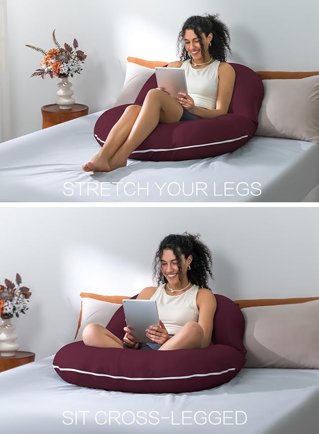INSEN Reading Pillow, Back Pillow for Sitting in Bed for Reading, Nurse & Relax, Reading Pillow for Adults, Moms & Kids, Sit Up Pillow for Bed (Dark Purple)