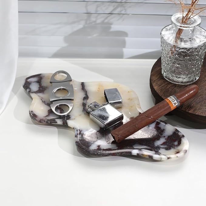 Handcrafted Marble Decorative Tray, Cloud Shaped Tray for Vanity, Unique Trinket Dish for Jewelry Ring Necklace, Natural Stone Key Tray for Entrance Living Room Vanity (Calacatta-Viola 11.8" x 6.3")