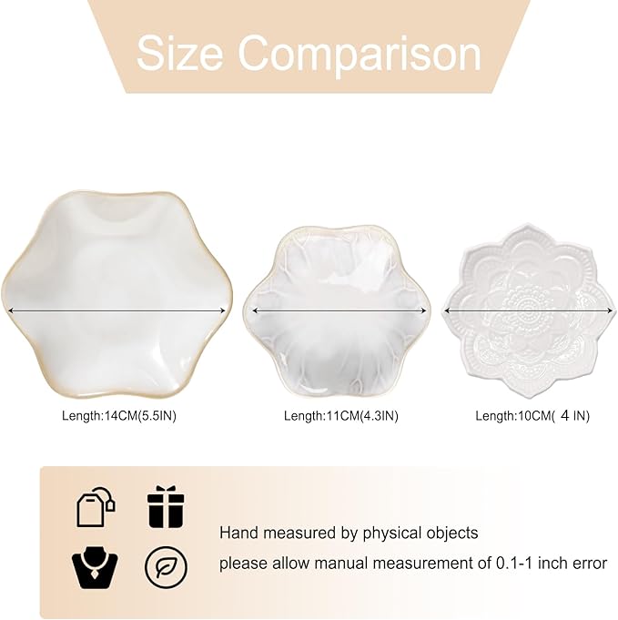 Binoster 2 Pcs Ceramic Jewelry Dish, Jewelry Tray Key Tray,Small Ring Dish Holder Jewelry Plate Trinket Dish Catchall Tray Nightstand Decor For Table Room Decor SM (4.3 In, White,Green)