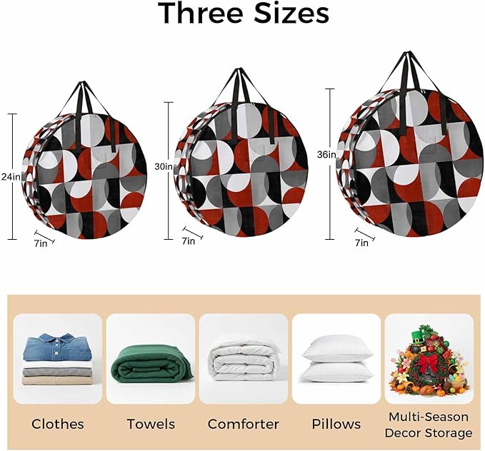 Storage Bag Mid Century Geometric Round Storage Totes Bins Closet Organizers with Zippers & Handle Abstract Modern Red Clothes Storage Container for Bedroom Dorm Space Saving Packing Supplies Bags