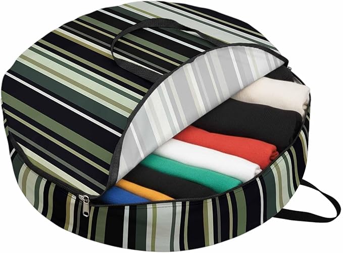 36 Inch Round Storage Bag 1 Pack,Green Black Stripe Pattern Waterproof Wreath Storage Container with Handles&Zipper Line Texture Closet Organizer Bags Garland Box