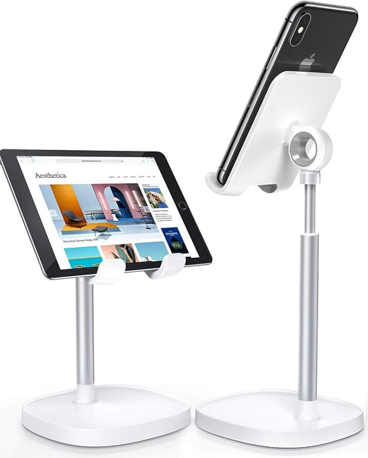 LISEN Cell Phone Stand Adjustable Phone Holer for Desk, Computer Office Desk Accessories for iPhone 16 Holder Women Kitchen Essentials Fits All Mobile Phones Switch Kindle iPads Tablet 4-10in (White