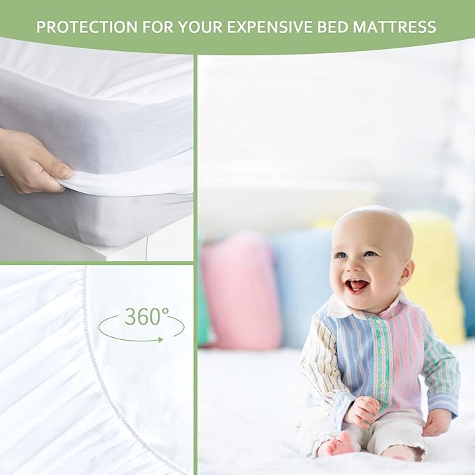 Queen Mattress Protector Waterproof Mattress Cover Queen Size Bed, Skin Friendly and Breathable Mattress Cover, Viscose Jersey Mattress Pad with 18" Deep Pocket