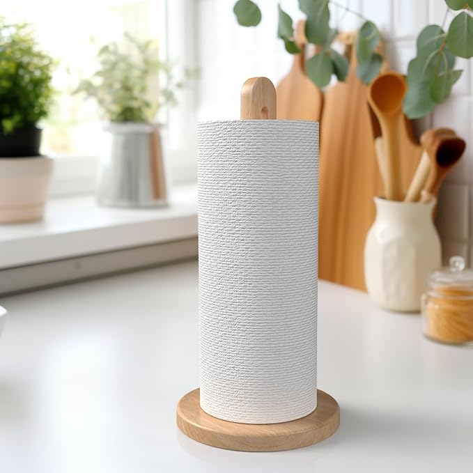 Wooden Paper Towel Holder Stand for Jumbo Roll - Stylish Kitchen Paper Rack Bathroom Towel Roll Stand Organizer, UB, Solid Wood Simply Standing Countertop Paper Roll Holder, Standard