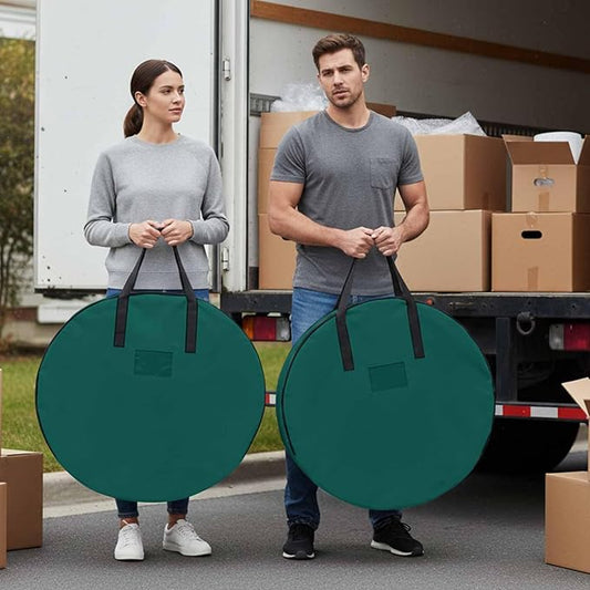 24 Inch Round Storage Bag 2 Pack,Minimalist Solid Aventurine Green Waterproof Wreath Storage Container with Handles&Zipper Pure Plain Single Color Closet Organizer Bags Garland Box