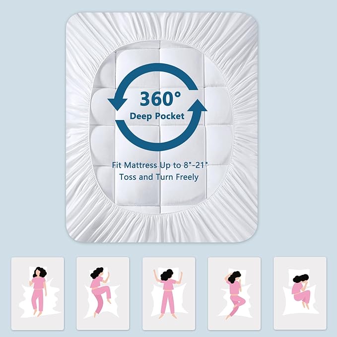 Mattress Topper Queen Size,Viscose Made from Bamboo Extra Thick Mattress Pad 8-21" Deep Pocket Soft Down Alternative Fill Mattress Protector Pillow Top Mattress Cover(60x80 Inches)