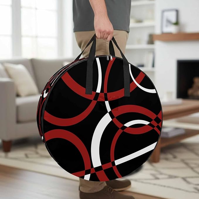 Storage Bag Red Black Geometric Circle Round Storage Totes Bins Closet Organizers with Zippers & Handle Modern Abstract Lines Clothes Storage Container for Bedroom Dorm Space Saving Packing Supplies