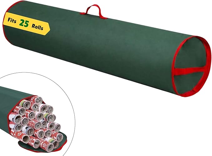 Primode Wrapping Paper Storage Bag | Wrapping Paper Organizer Under Bed for Storing Multiple Rolls of Gift Wrap, 40” Length Container Constructed of Durable 600D Oxford Material (Green)