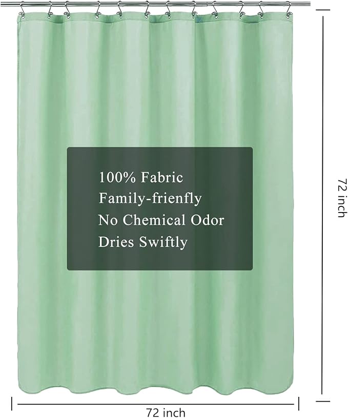 LLSCL Green Fabric Shower Curtain Liner with Magnets, Waterproof Hotel Quality, 72 x 72 Machine Washable