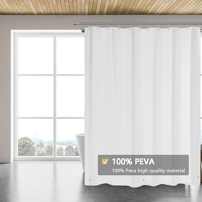 TIKABC White Shower Curtain Liner, 4G PEVA Shower Liner, Plastic Peva Waterproof Shower Curtains, 72x72 inch with Grommet Holes 3 Magnetic Weights