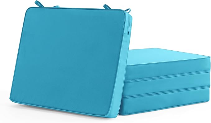 Summsun Outdoor Chair Cushions Set of 4: Waterproof & Fade Resistant Seat Cushion for Patio Furniture - 19 x 19 x 2 Inch Chair Pads with Ties and Hidden Zipper - Patio Chair Cushion Replacement, Teal