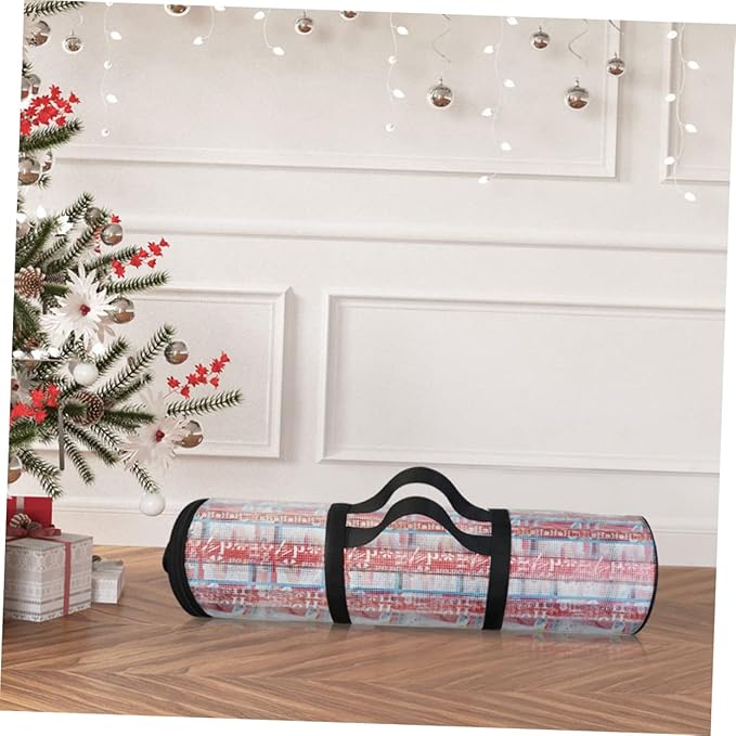 FOMIYES Handheld Christmas Wrapping Paper Storage Bag Decorative Cylindrical Organizer for Easy to Handles for Closet and under Bed Storage