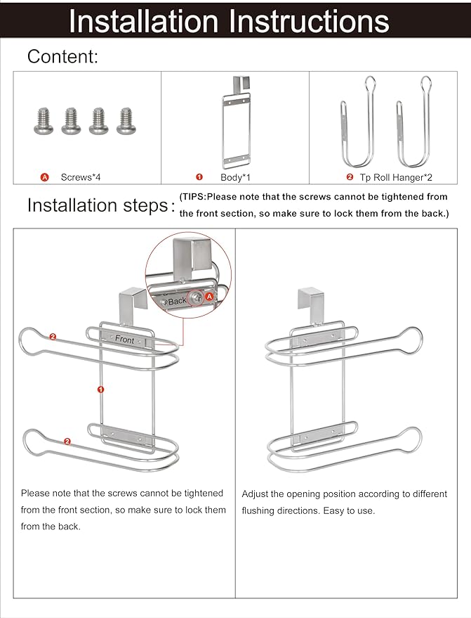 TQVAI Over the Tank Toilet Paper Roll Holder Stainless Steel Bathroom Tissue Storage Rack, Chrome Finish