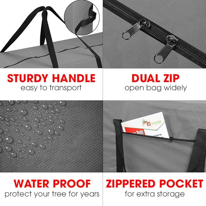 Primode Heavy Duty Christmas Tree Storage Bag | Fits Up to 7 Ft. Disassembled Holiday Tree | 50” x 15” x 20” Tree Storage Container | Xmas Storage Box | Durable 600D Oxford Material (Gray)