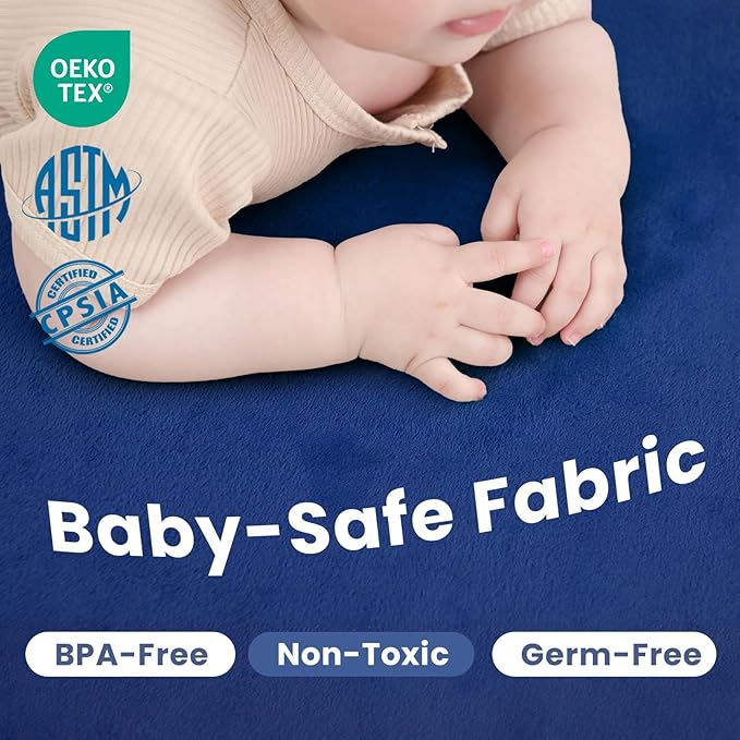 Huloo Sleep Ultra Soft Baby Play Mat for Floor, 1.3" Thick Elasti-Foam 59x59 Play Mat for Playpen,Water-Repellent Coral Velvet for Tummy Time, Non-Slip Backing,Safe for Toddlers & Infants（Dark Blue）