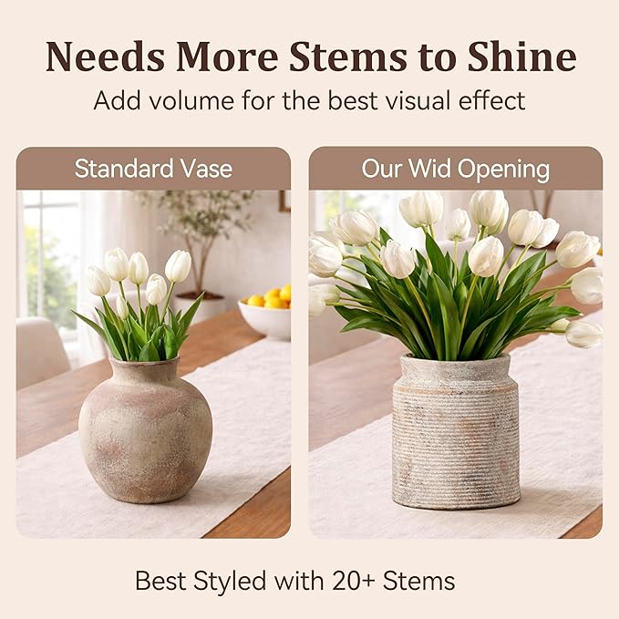 Ceramic Flower Vase 7.5 inch Farmhouse Rustic Vase for Home Decor Handcrafted Pottery Terracotta Vases for Dining Table Decor Fireplace Living Room Bathroom Wedding Centerpiece (L-Terracotta)
