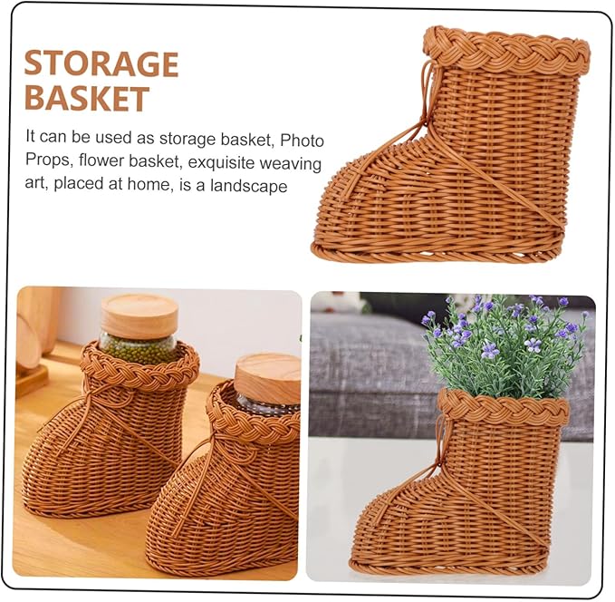 Zerodeko Imitation Rattan Woven Storage Basket Flower Holder Creative Tea Color Design Decorative Household Organizer for Home and Christmas Decoration