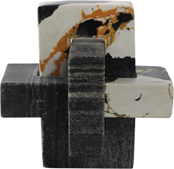 Geometric Home Decor Marble Sculpture for Living Room and Bathroom - Modern Glam Figurine Ornaments for Office Shelf Display - Modern Stone Accent for Coffee Table and Room Decor - 5", Black & White