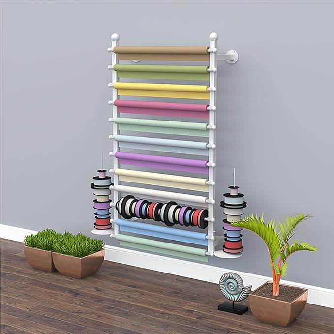 Wall Wrapping Paper Ribbon Organizers and Storage for Gift Shop/Flower Store, Iron Finish Commercial Multi-Purpose Stand, 120cm/47.2inch Tall,White 120cm/47.2in Wide