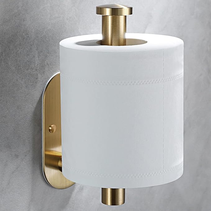 YIGII Adhesive Toilet Paper Holder - Brushed Brass Toilet Roll Holder Stick on Wall for Bathroom, SUS 304 Stainless Steel
