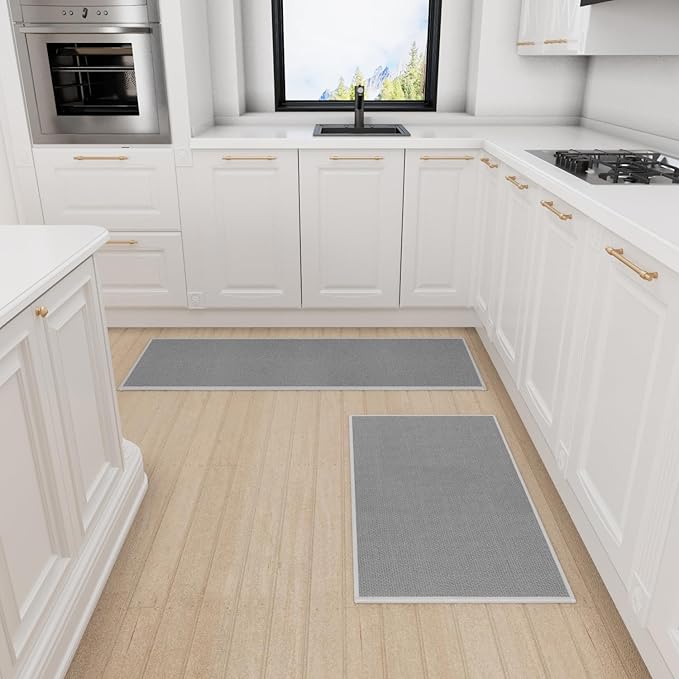 SUMLANS Kitchen Mat 1 PCS, Cushioned Non Slip Rugs for Kitchen Floor, Absorbent Runner Comfort Standing Mats Washable for Kitchen, Office, Home (Grey, 17.3"x47")