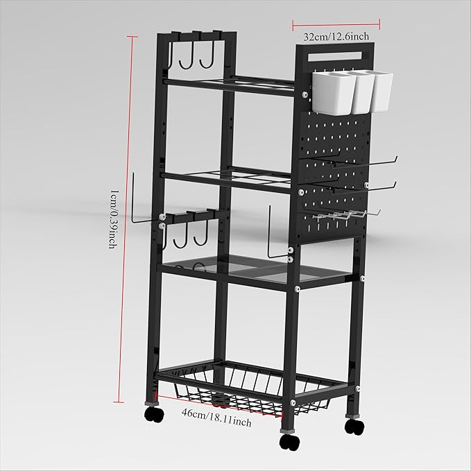 Rolling Wrapping Paper Organizer Cart with Pegboard & Storage Baskets, Gift Wrap Station with Hooks, Holders, Wheels & Containers for Ribbons, Bags, Craft Supplies Gift Wrapping Station