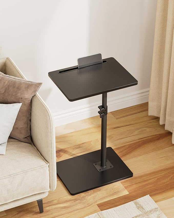 Masupu Sofa Arm Tray Table - 360° Swivel Height Adjustable End Table, Small Snack Side Table for Couch, C Shaped Table for Bed, Chair or TV Tray Table(Black)