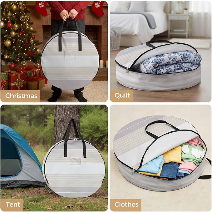Storage Bag Cream Striped Round Storage Totes Bins Closet Organizers with Zippers & Handle Ombre Stripes Clothes Storage Container for Bedroom Dorm Space Saving Packing Supplies Moving Bags