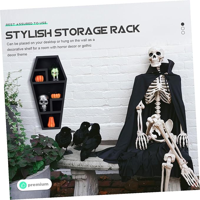 Ipetboom Coffin-shaped Organizer Rack for Halloween Decor Gothic Storage Shelf for Knick-knacks Lightweight and Portable Coffin Display for Parties and Haunted Houses