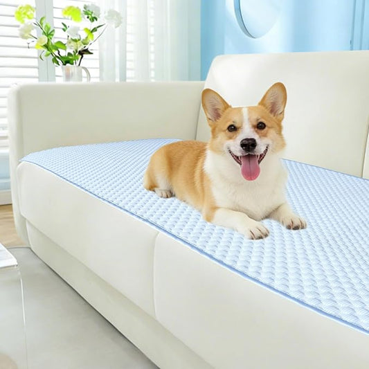 Non Slip Cooling Couch Cover for Seat, Pet Friendly Couch Protector for Dogs&Pets,Breathable Sofa Cushion Cover for 2–3 Seater Couches,Soft Washable Sofa Pad for Leather&Fabric Sofas,Blue,25.6"×82.7"