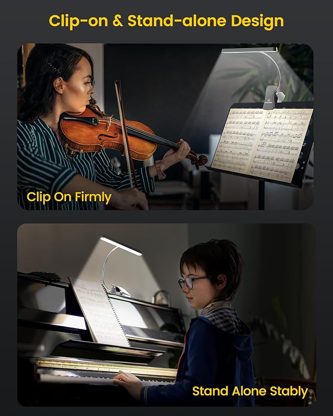 Glocusent Super Bright Eye-Caring Music Stand Light, Clip on Piano Lamp with 3 Colors & 5 Brightness Levels, 57 LEDs, USB-C Rechargeable, Lasts up to 140 Hrs, Perfect for Piano & Sheet Music