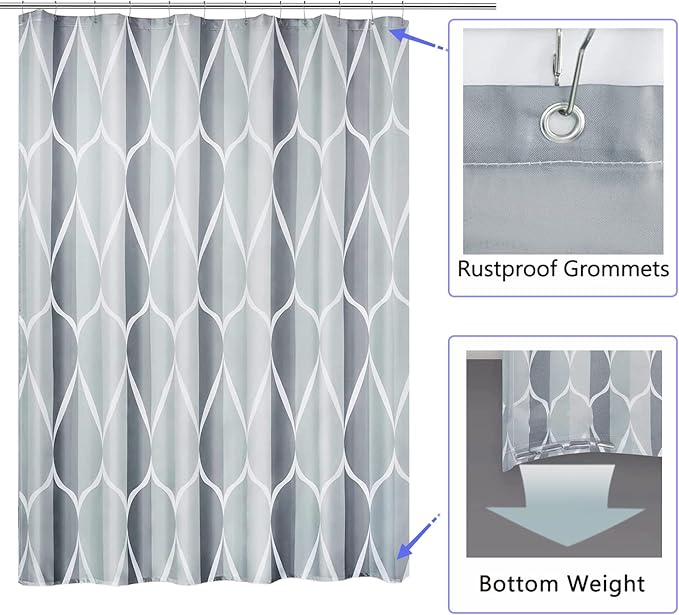 LLSCL Grey Grid Fabric Shower Curtain Liner with Magnets, Waterproof Hotel Quality, 72 x 72 Machine Washable