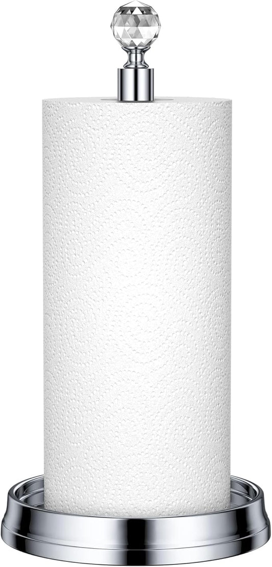 KASUNTO Crystal Ball Paper Towel Holder - Steel Stand for Countertops & Tables, Fits Standard & Jumbo Rolls, Polished Chrome